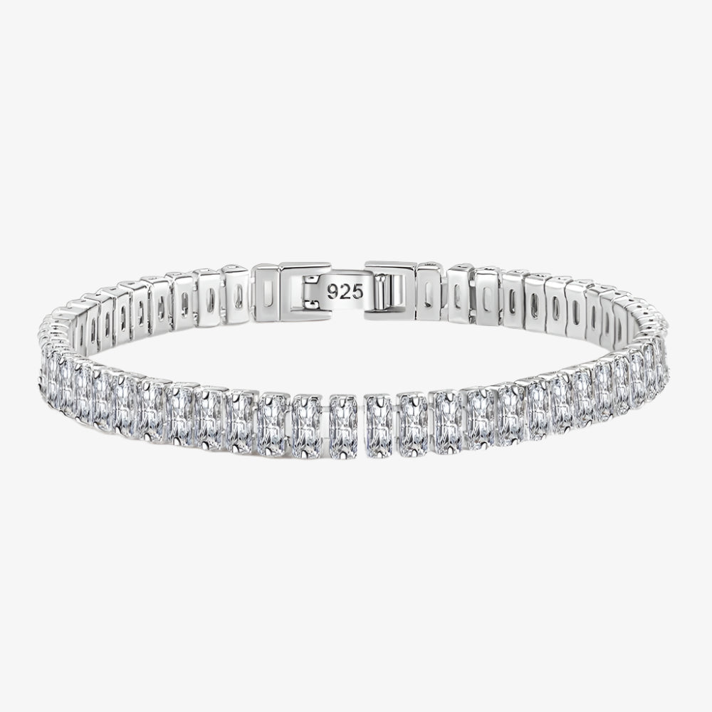 Silver bracelet with clear stones on a white background, featuring the luh brand.