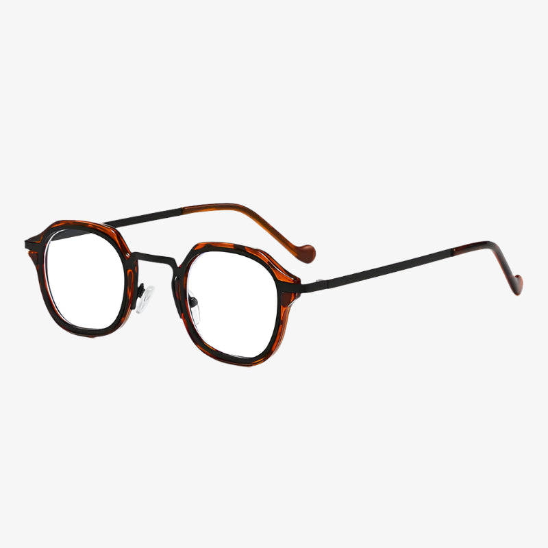 Round eyeglasses with a black frame on a white background