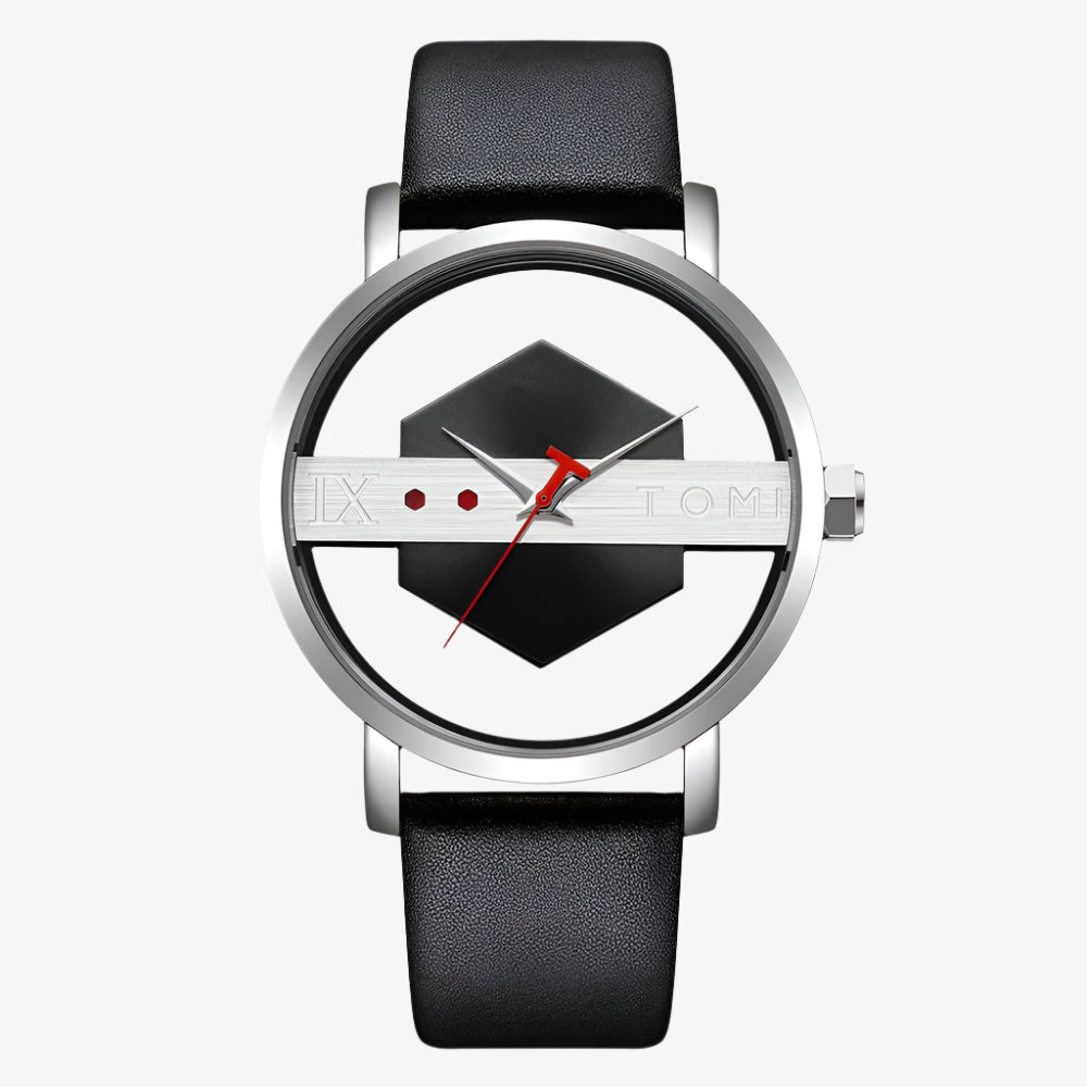 Watch with black strap and black face on a white background